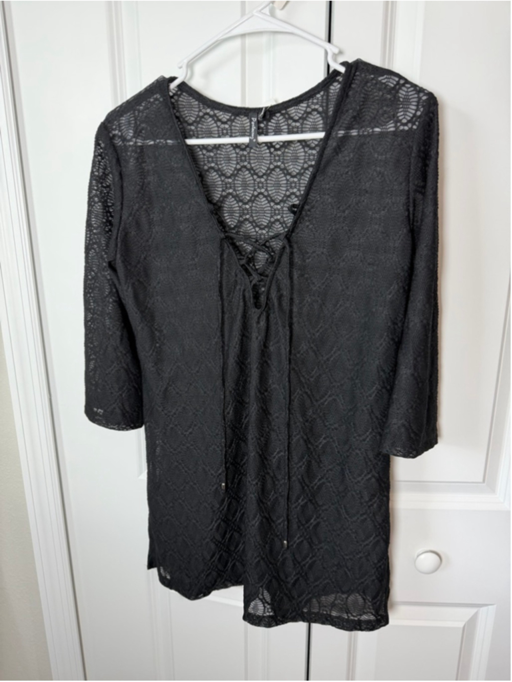 Portocruz Black Lace-Up Swim Coverup S